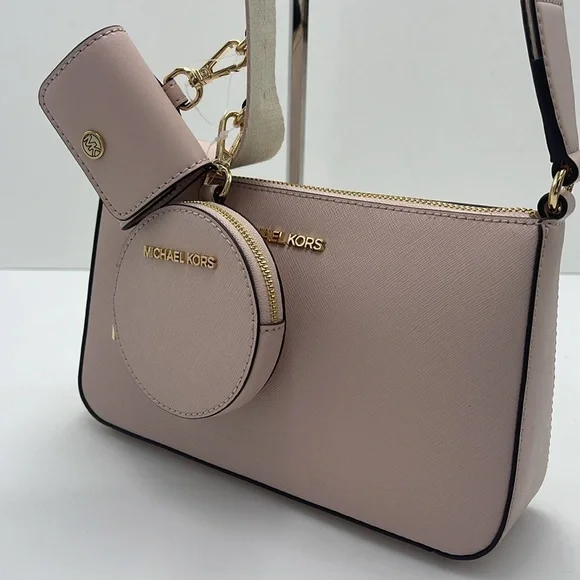 MICHAEL KORS Jet Set Saffiano Leather Crossbody Bag with Case for Apple AirPods - Picture 9 of 16